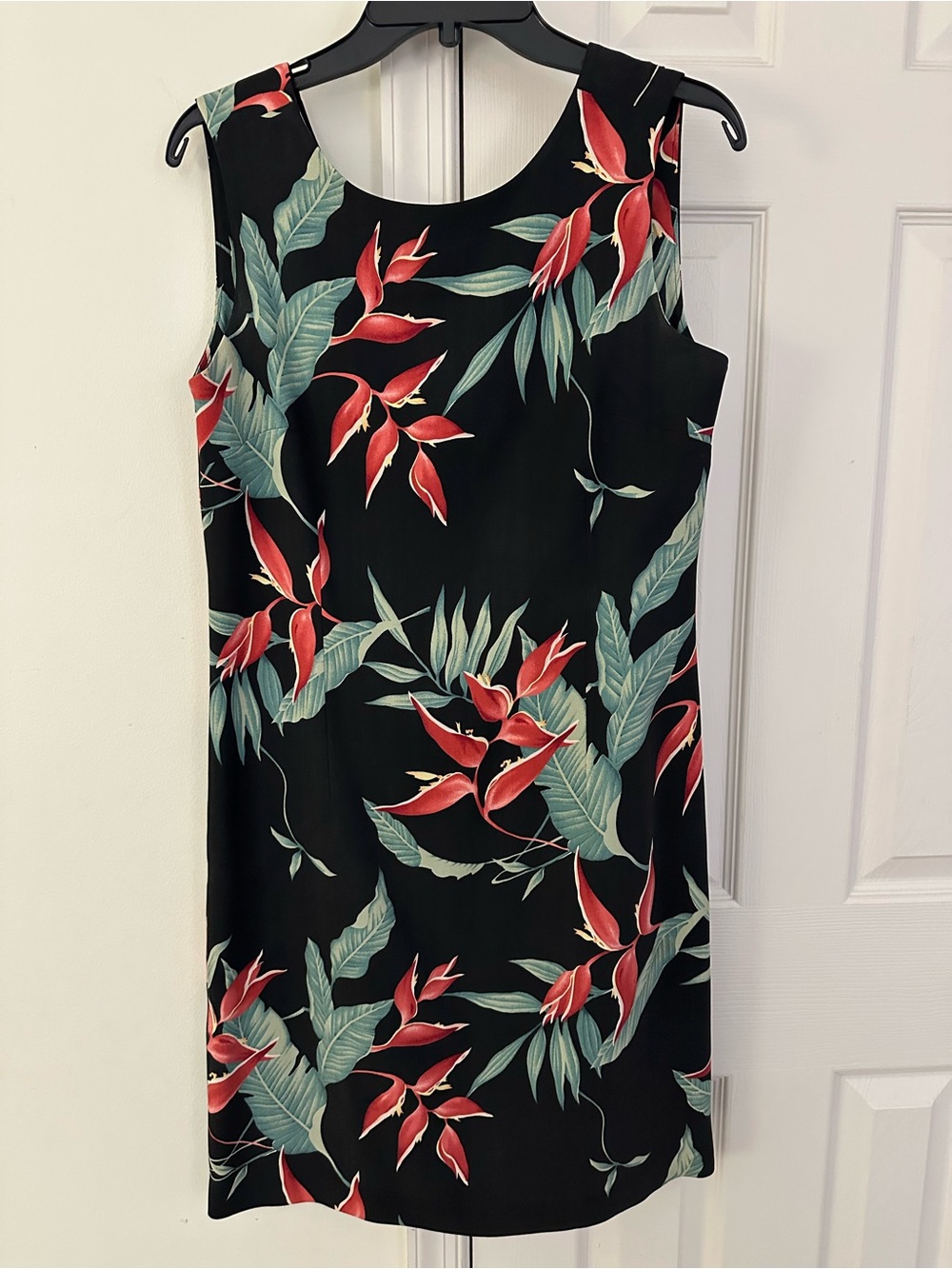 Tommy Bahama Black Mini Dress with Red Floral & Green Leaves